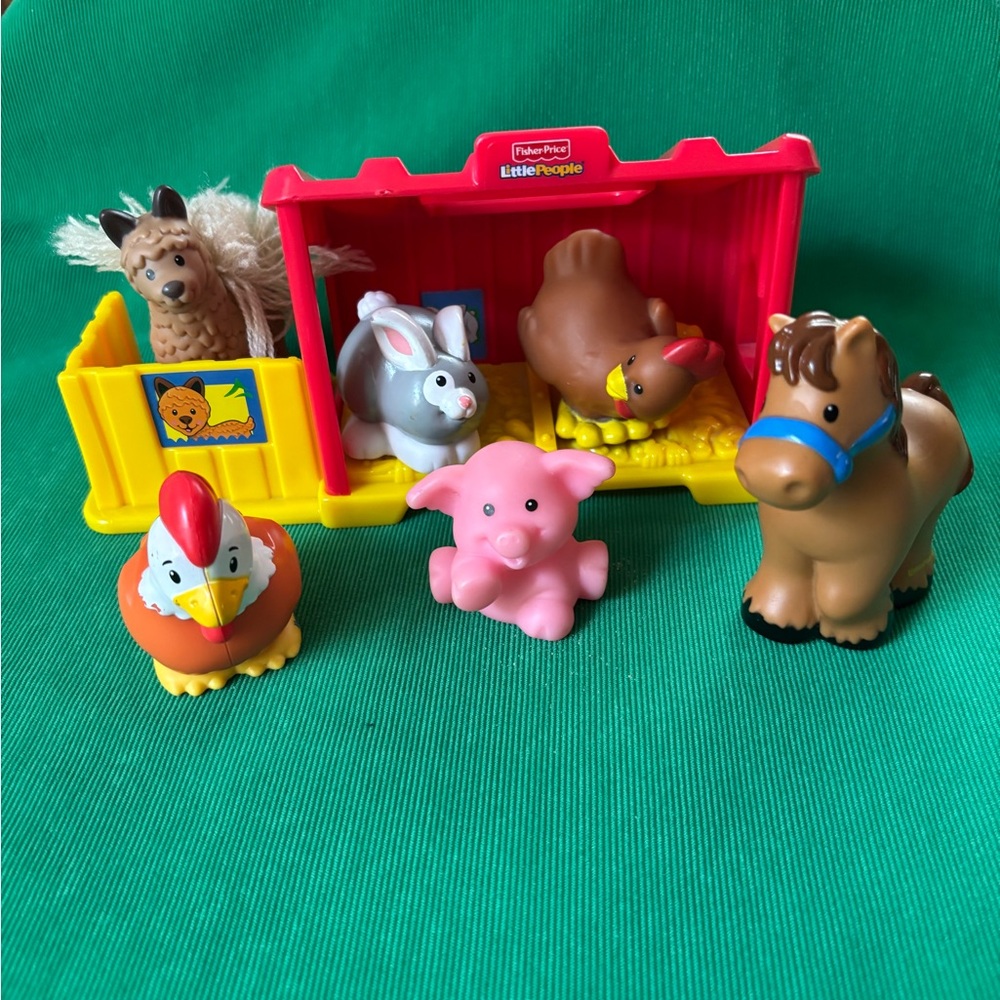 Fisher price little people Mini Barn w animals chicken Coop Llama Bunny Horse